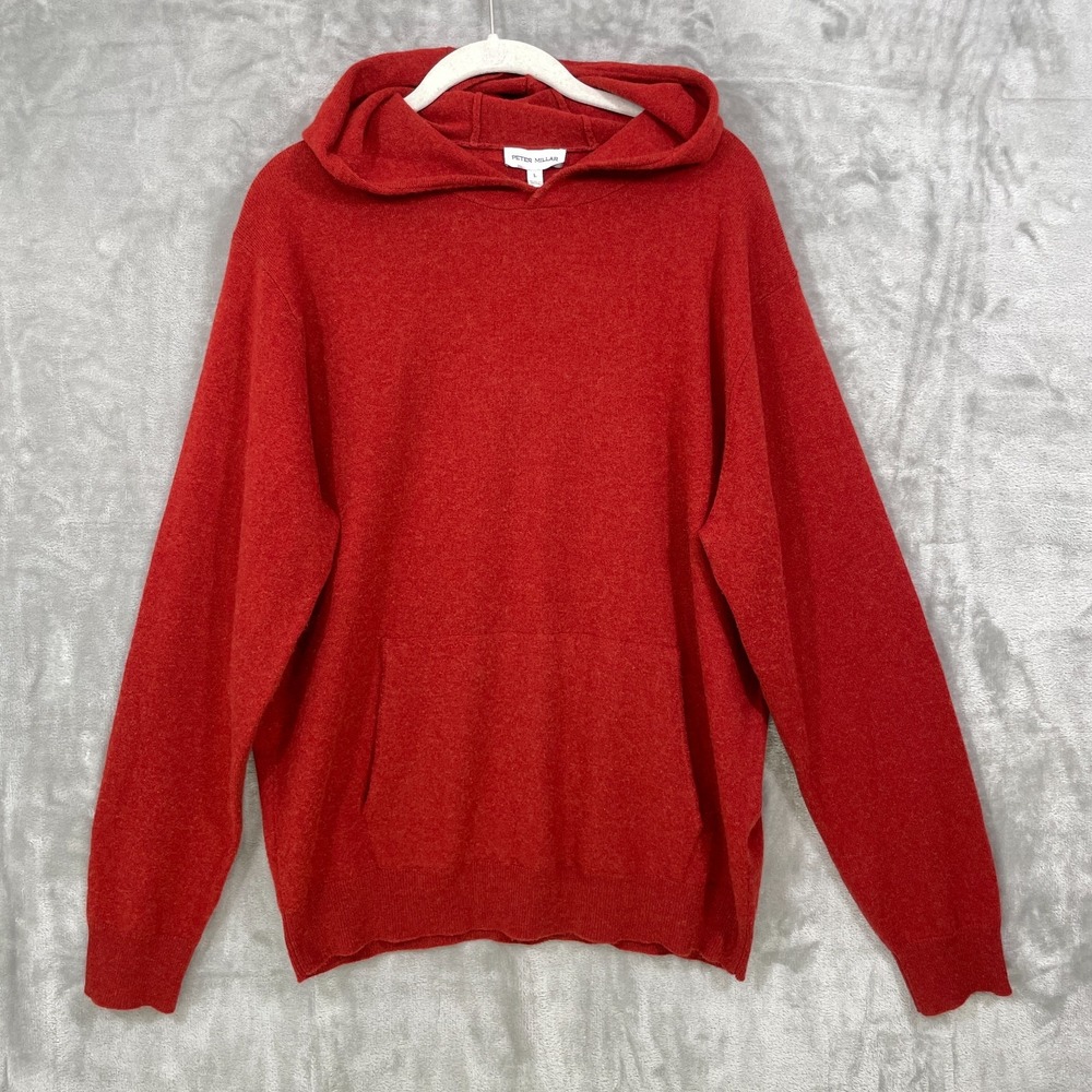 Peter Millar Hoodie Men Large Conway Cashmere Merino Wool Burnt Orange Pullover